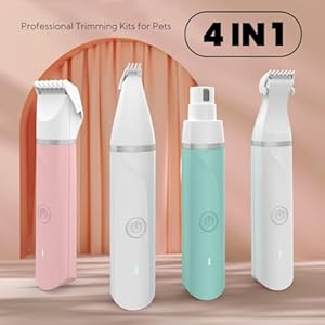 Electric Pet Hair Trimmer Kits,Quiet 4 in 1 Grooming Shavers for Small Dogs and Cats,Rechargeable Paw Trimming Removal Waterproof Nail Grinder Shaver for Small Dogs Pink-7021