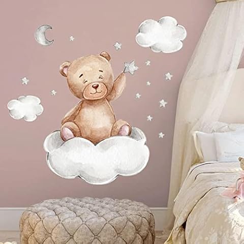 Promotech Bear Moon Clouds Stars Wall Sticker for Baby Bedroom Pattern 1 Cover