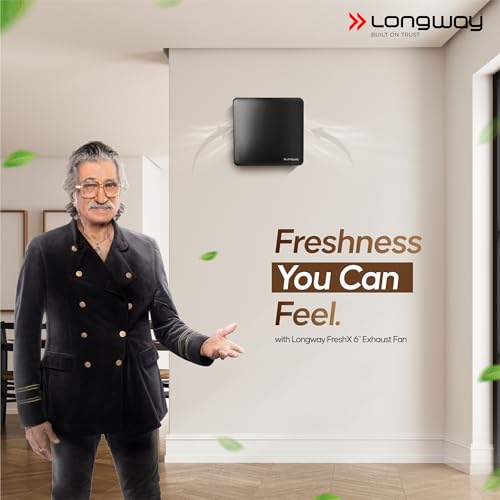 Image of LONGWAY FreshX 6 Inch 150 mm Energy Efficient Exhaust Fan | High Speed Powerful Motor | Noiseless Operation & Easy to Clean | Suitable for Bathroom, Kitchen, Office | 2 Years Warranty (Black)