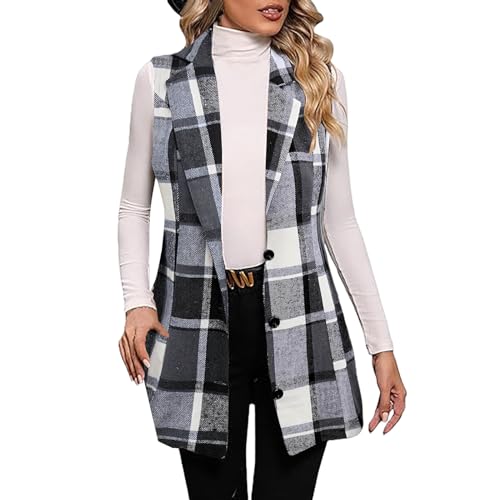 Chaleco a cuadros para mujer con botones y diseño casual elegante