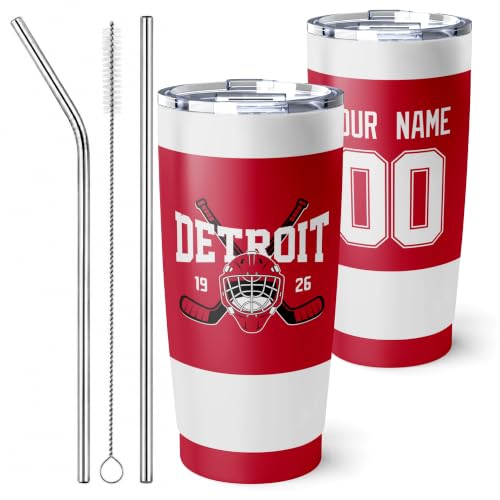 Image of ANTKING Detroit Tumbler 20oz Custom Name Number Travel Mug Gifts | Stainless Steel Insulated Coffee Cup for Men Women