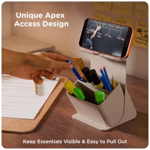 Image of eo Desk Organizer with Phone Stand | Dual Compartment Pen Stand | Removable Base Organizer | Quick-Access Desk Accessories for Office Desk, Study Table & Work From Home (Apex, Sustainable)
