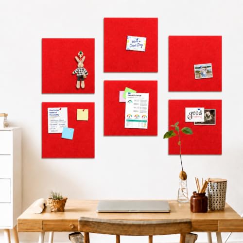 Image of QUIET CANVAS Acoustic Wall Square Pinboard, 1x1ft, Pack 6, 50Push Pins(Red)