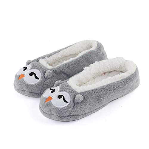 Womens Warm Cozy and Lovely Animal Non-Skid Knit Indoor Home Floor Slippers Socks for Adults Girls  (6.5-8.5, Grey Owl)