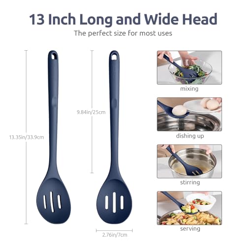 Image of U-Taste Silicone Slotted Spoon, 13.3 inch Long Large Mix Spoon, Midnight Blue