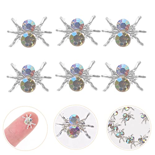 Minkissy Spider Nail Charms 100 Pcs 3D Spider Nail Art Rhinestone Nail Jewelry For Halloween Diy Craft Decoration Silver #TOP5