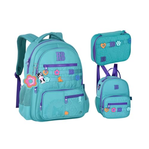 Kit Rebecca Bonbon Flower Power Mochila de Costas Lancheira e Estojo Box RB26231 (Verde)