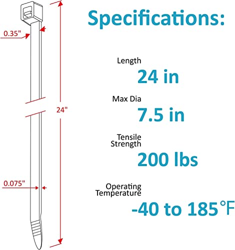 SWEED Heavy Duty Long Black Cable Ties,UV Resistant with 600mm Zip Ties,90kg (200lbs) Tensile Strength,Industrial Grade Black Zip Ties for Domestic,Garage,Garden Use - Image 2