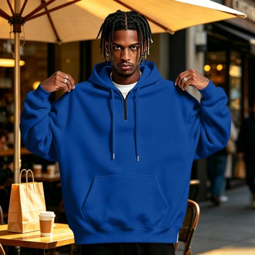 Fleece Hoodie Men Fleece Quarter Zip Pullover Hoodie Kangaroo Pocket - image 2