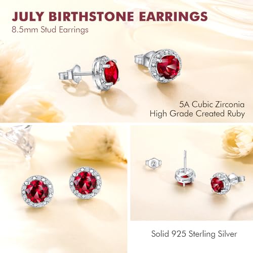 DAYBYDAY Birthstone Earrings for Women 925 Sterling Silver Halo Stud Earrings, Small Round/Cushion/Heart Gemstone Earrings Birthstone Jewelry4