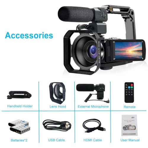 Image of 4K Video Camera Camcorder 48MP 30FPS IR Night Vision WiFi Camera Recorder, 18X Digital Zoom 3 inch Touch Screen Vlogging Camera for YouTube with Microphone, Lens Hood, Stabilizer, Remote Control