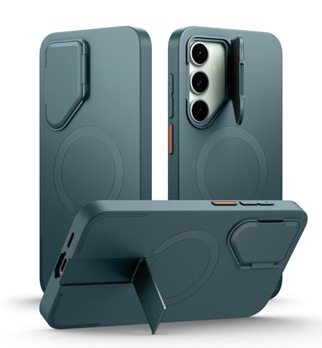 Image of SURITCH for Samsung Galaxy S24 FE Phone Case, Magnetic Protective Cover with Camera Cover & Adjustable Metal Kickstand for Galaxy S24 FE -Lake Green