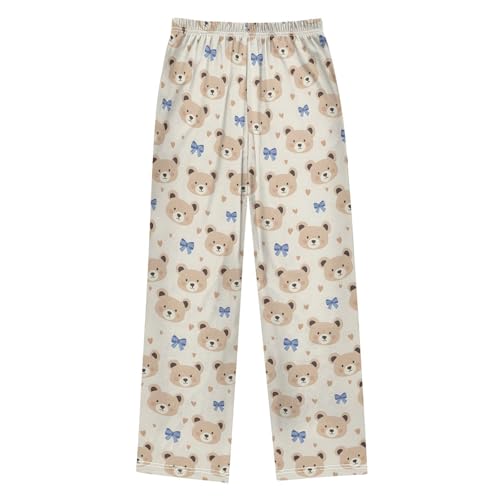 Pajama Pants Sleep Pants Soft Elastic Waist Pajama Lounge Pants Bear Blue Bow for 6-14 Years Old2