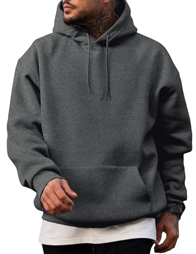 Image of JMIERR Mens Fleece Lined Hoodie Pullover Drawstring Pocket Winter Warm | Cozy fleece-lined pullover, adjustable drawstring hood, kangaroo pocket, regular fit, machine wash