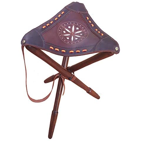 Silla trípode de caza con asiento en cuero y detalles de la bandera de España Cover