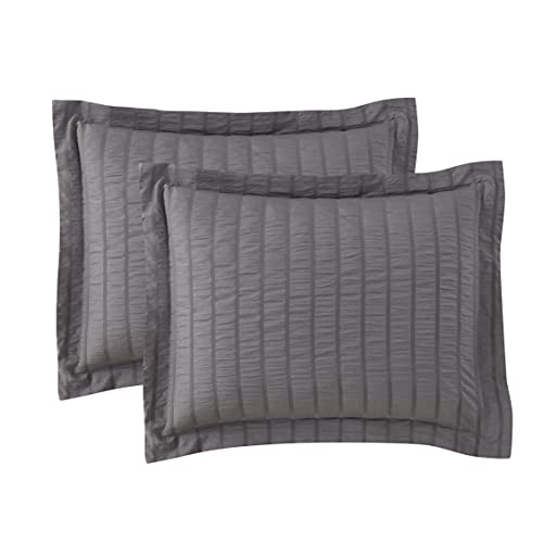 Image of Queen Comforter Set 8 Piece Bed in a Bag with Bed Skirt, Fitted Sheet, Flat Sheet, 2 Pillowcases, 2 Pillow Shams, Queen, Seersucker Gray