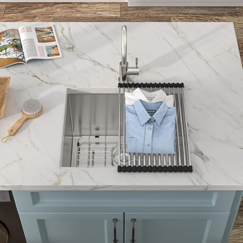 Image of 21 Undermount Laundry Sink - Fulorni 21 inchx18 inch Laundry Room Utility Tub Sink Under Counter 16 Gauge 304 Stainless Steel 12 Inch Deep Single Bowl Basin