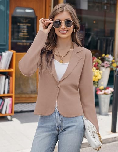 Image of GRACE KARIN Women Sweater Blazer Casual Work Croppped Cardigan Lightweight Button Front Short Knit Blazer Jacket S-XXL