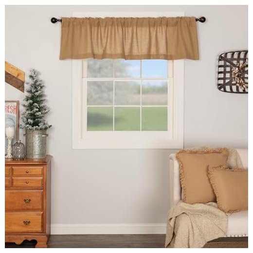 Lasting Impressions Burlap Natural Cotton Window Valance, 16-Inch-by-72-Inch