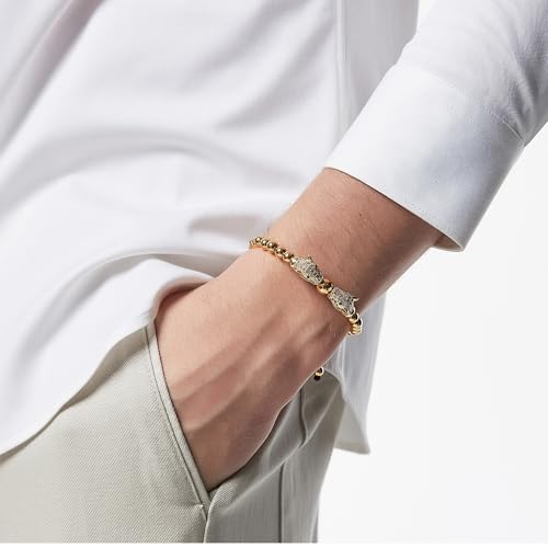 Gold Bracelets for Men 18K Gold Plated Stainless Steel Leopard Head Tiger Eye Stone Black Onyx Beads Handcrafted Adjustable Mens Bracelet Birthday Gift3