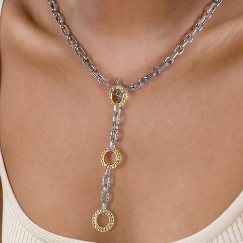 Two Tone Wire Necklace Gold and Silver Link Chain Adjustable 18K Gold Plated Twist Vintage Classic Jewelry3