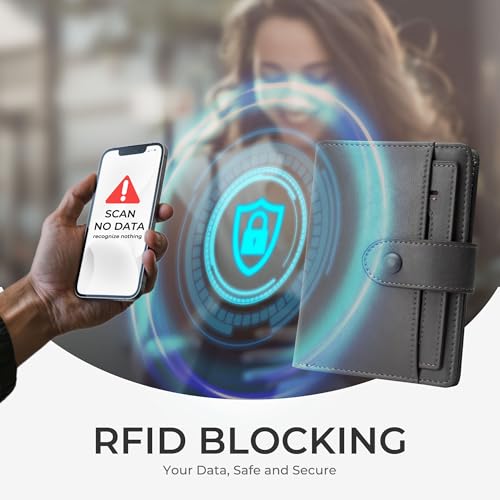 Alldaily Small RFID Blocking Leather Wallet for Women, Bifold with 10 Card Slots and Zipper Pocket (Grey)3