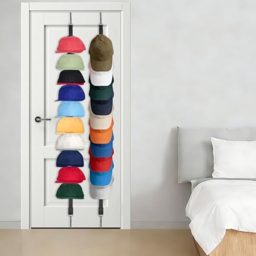 Door Hat Rack Organizer - 2 Pack Holds 20 Baseball Caps with 10 Hooks Each, Over-The-Door Hat Storage for Closet & Bedroom, Space-Saving Hat Rack for Hats Collection - 5