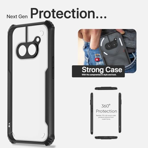 Image of Pikkme Back Cover for Nothing Phone 2A / Nothing Phone 2A Plus | Ultra Hybrid Shockproof Case | Full Camera Protection | Raised Edges | Clear Transparent Bumper Case (Black)