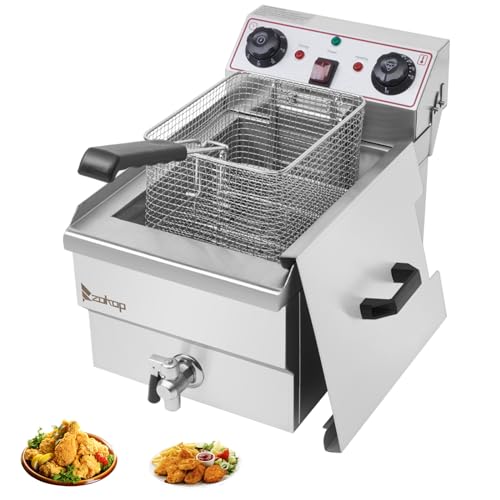 MJMLUCK Freidora eléctrica de 12.5 cuartos/12 L con Cesta y Tapa, 1700 W, Temperatura y Temporizador Ajustables, de Acero Inoxidable, para freír Papas Fritas, Aros de Cebolla y d