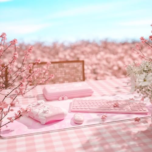 Pink RGB LED Gaming Mouse Pad, 14 Modes Glow Pad, Extra Large Gaming Mousepad,Waterproof Rubber Non Slip Cute Sakura Mat, Extended Big Keyboard and Mouse Pad Mat for Gamer Office Home, XXL 800×300×4mm