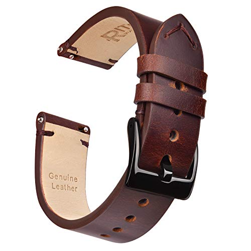 Ritche 22mm Leather Watch Band, Quick Release Leather Watch Strap Compatible with Fossil Timex Expedition Rugged Metal Watch 45mm / Seiko SKX007J1 - Coffee Leather Watch Bands for Men Women