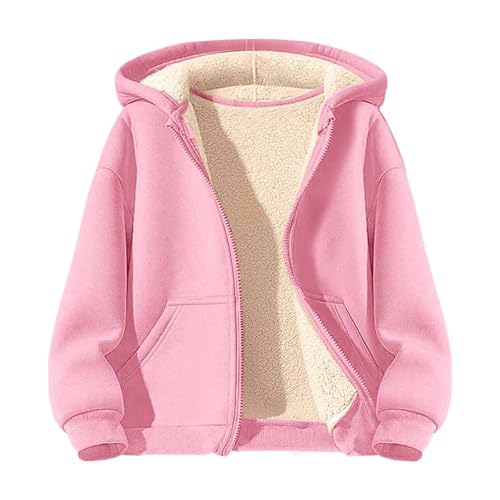 Boys Girls Jacket Hooded Autumn Winter Warm Fleece Sweatshirt Kids Solid Color Zip Up Long Sleeve Hoodie