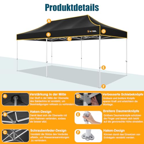 Image of Hoteel Gazebo 3 x 6 Waterproof Stable Winterproof, Reinforced Folding Gazebo with Hexagonal Tube Frame, Anti-UV Party Tent, Foldable Garden Gazebo for Markets, Carry Bag with Wheels, 4 Sand Bags