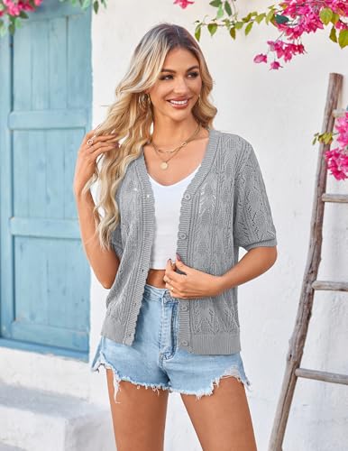 Image of Yekaty Womens 2026 Short Sleeve Crochet Summer Cardigan Cropped Button Sweater Lightweight Shrug for Dress