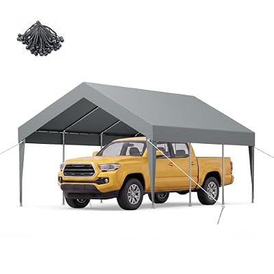 VINGLI 12x20 Carport Canopy with Galvanized Steel Frame, Portable Heavy Duty Garage with Water-Proof Covers for Cars, Boats, Trucks, Dark Gray