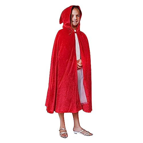 Kids Halloween Christmas Costumes Cape Velvet Hooded Cosplay Party Cloak Wizard Robe (Red(Thick)) - Thumbnail 4
