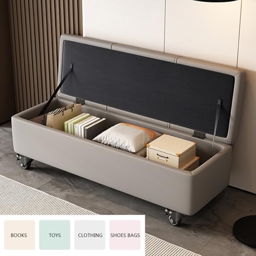 Banc ottoman en cuir rembourré pour optimiser le rangement du salon - 5