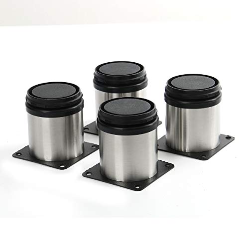 CUSFULL Lot de 4 Pieds de Meubles Réglables en Acier Inoxydable pour Canapé/Table/Lit - Rond (50 * 50mm)