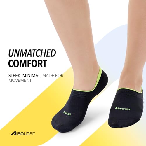 Image of Boldfit No Show Loafer & Ankle Socks for Men & Women Dry Fit Stretchable, Anti Odour & Moisture Absorbent Anti Slip Grip Sports & Gym Socks for Running, Walking & Everyday Wear, Multicolor, Pack of 3