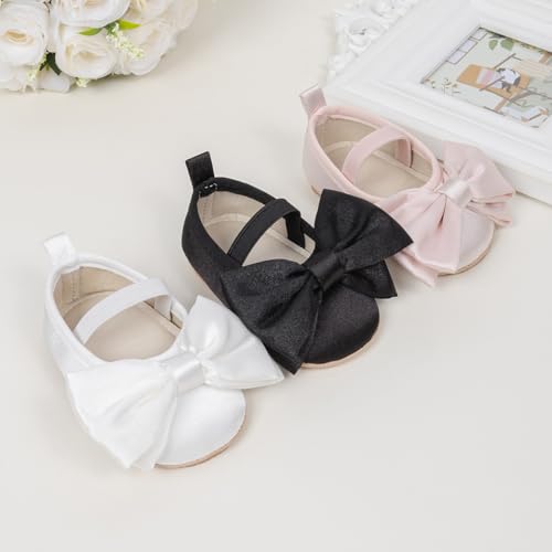 Meckior Infant Baby Girls Mary Jane Flats Non-Slip Rubber Sole Bowknot Princess Wedding Dress Shoes Toddler First Walkers - Thumbnail 2