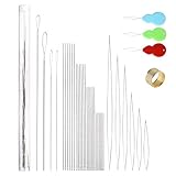 Peirich 38 Pcs Beading Needles with Bottle, Seed Beads Needles Stainless Steel Beading Needle Long Straight Beading Thread Needles Embroidery Big Eye Collapsible Beading Needles for Jewelry Making