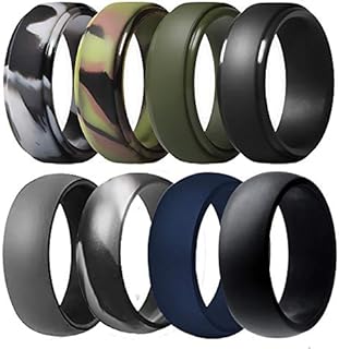 Silicone Wedding Ring for Men, Breathable Rubber Wedding Bands for Crossfit Fishing Hunting-8 Pack (Camo,Navy Blue, Olive Green, Dark Grey, Black, Size 13 - (22.2 mm))