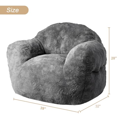Image of GarveeHome Bean Bag Chair, 39 inch Bean Bag Couch Kids Bean Bag Chair with Filler Included, Beanbag Chair Soft Adult Bean Bag Sofa Chair Floor Sofa for Gaming Reading, Dark Grey