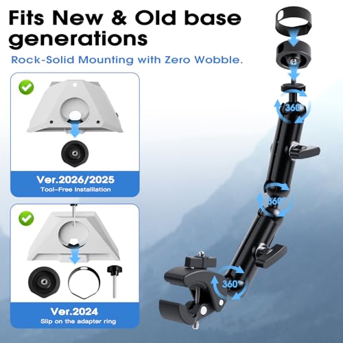 Image of for 2026 /2025 /2024 Starlink Mini Clamp Mount Pipe Adapters, Double Long Arm,Starlink Mini Pole Clamp Mount Accessories,Adjustable Clamp Bracket for RV /Pole /Roof Rack /Yacht (Black)