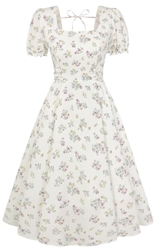 Image of Belle Poque Women's Vintage Midi Cottagecore Cocktail Dresses | Belle Poque Women's Vintage Cottage Core Dress,A-line,Midi,Square Neck,Homecoming Dress,Cocktail Dress,Sun Dress
