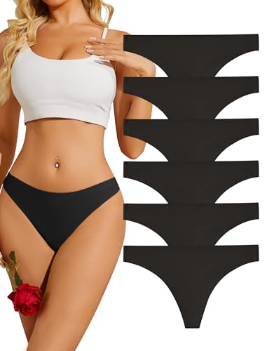 ANSUKOO Seamless Thongs for Women Underwear 6Pack,No Show Ladies Workout Thong,No Line Breathable Comfortable Sport Panties