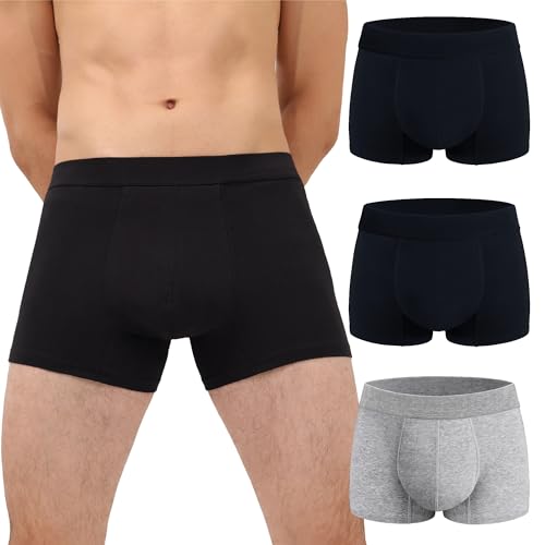 IRISMORII Ropa interior para incontinencia urinaria para hombre, lavable, control de vejiga, con absorción de 60 ml, a prueba de fugas, paquete de 3 (negro, negro, gris, M)