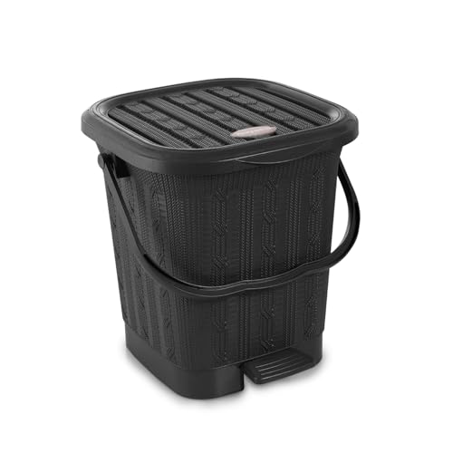 Image of Nayasa Mikado Dustbin with Lid & Handle | Small Dustbin | 8.5 Litres Waste Bin | Plastic Dustbin for Home, Kitchen, Bathroom & Office | Durable, Easy to Clean, Hygienic & Stylish | Black