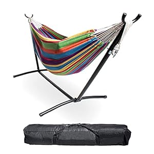 Backyard Expressions – 914922 – Caribbean Rainbow – Portable Double 2 Person Outdoor Hammock with Stand – Multicolor – 9 x 3 Foot Hammock