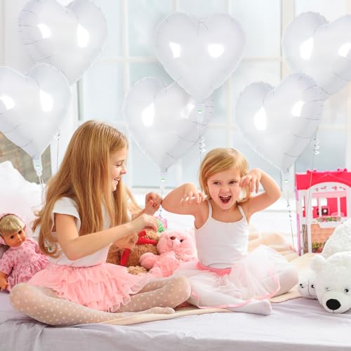 Image of 30 Pcs White Heart Balloons, 3 Sizes Heart Foil Mylar Balloon, Valentine Day Party Decorations, Love Balloon Valentine Balloons for Birthday Party Wedding Baby Shower Valentine Day Decorations
